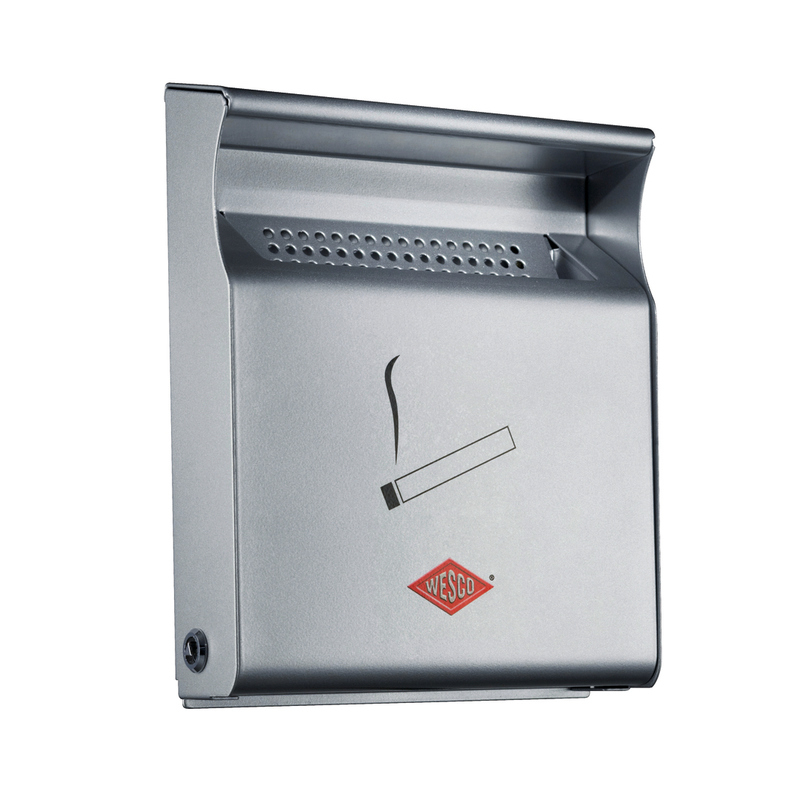 WESCO® wall ashtray, outdoor, silver, lockable, stainless steel, 8011700