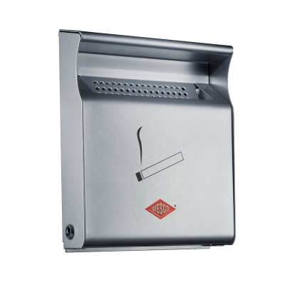 WESCO® wall ashtray, outdoor, silver, lockable, stainless steel, 8011700