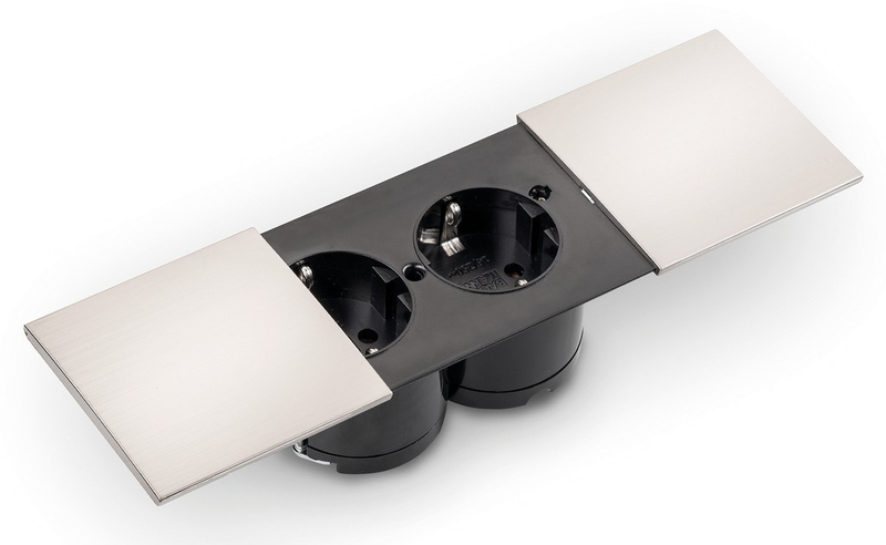 Розетка Naber Due двойная, с розетками Schuko, встроенный элемент розетки, цвет нержавеющей стали, 7053067