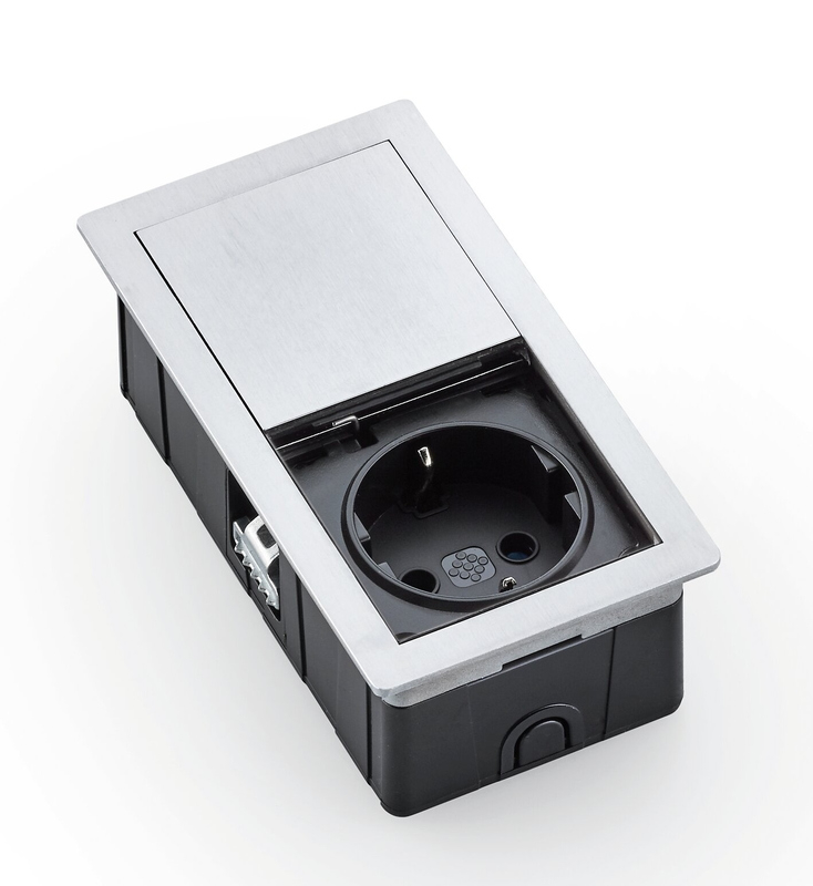 Naber VersaHit Mono, harjatud roostevaba teras, sisseehitatud pistikupesa element, 1 x Schuko pistikupesa, 7053164