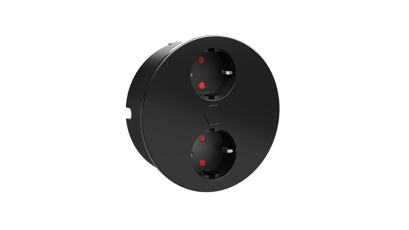 Розетка Naber Duplex E двойная, круглая, 2 розетки Schuko, матовый черный, встроенный элемент розетки, 7054008