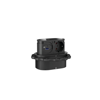 Naber Piccolino QI USB Type A, USB Type C, läikiv must klaaskate, sisseehitatud pistikupesa element, Schuko pesa, 7053201