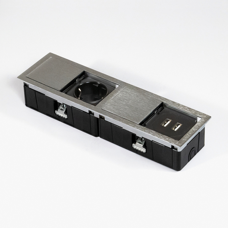 Naber VersaHit Mono Combi USB Type A/C, harjatud roostevabast terasest sisseehitatud pistikupesa element, 1 x Schuko pesa, 7053259