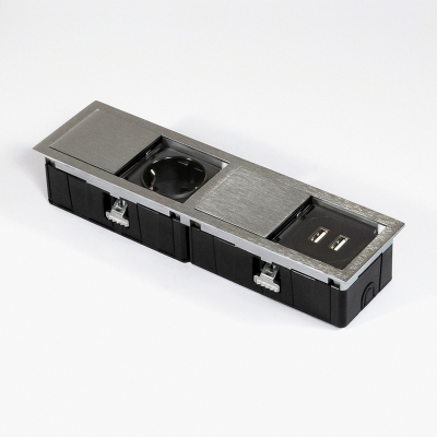 Naber VersaHit Mono Combi USB Type A/C, harjatud roostevabast terasest sisseehitatud pistikupesa element, 1 x Schuko pesa, 7053259