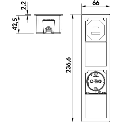 Naber VersaHit Mono Combi USB Type A/C, mattmust, sisseehitatud pistikupesa element, 1 x Schuko pesa, 7053260