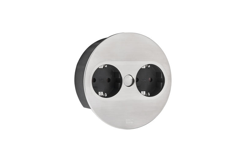 Розетка Naber Twist 2 двойная, круглая, с розетками Schuko, встроенный элемент розетки, розетка Schuko, цвета нержавеющей стали, 7053190
