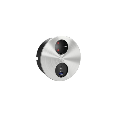 Naber Duplex E topelt tüüpi USB A+C, ümmargune, 1x Schuko pesa, roostevaba teras, sisseehitatud pesa element, 7054002