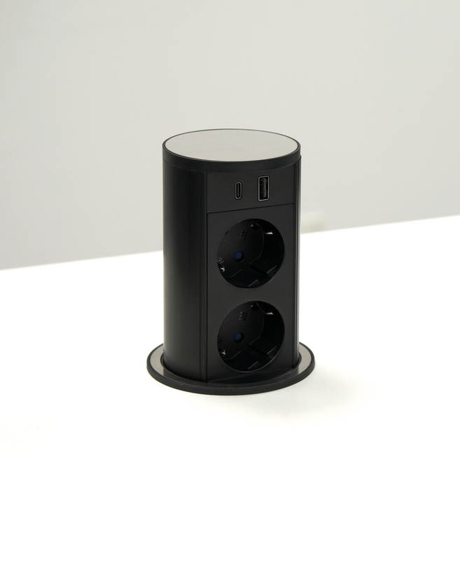 Naber VersaLift USB Type A/C, harjatud roostevaba teras, 2 x Schuko pistikupesa, sissetõmmatav, 7053265