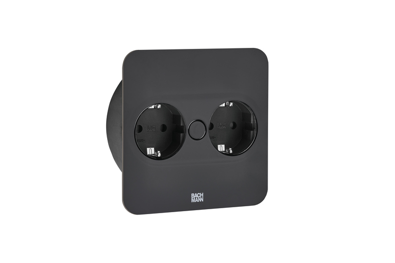 Розетка Naber Twist 2 двойная, квадратная, с розетками Schuko, встроенный элемент розетки, розетка Schuko, матовый черный, 7053195