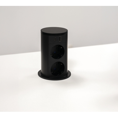 Naber VersaLift USB Type A/C, mattmust, 2 x Schuko pistikupesa, sissetõmmatav, 7053266