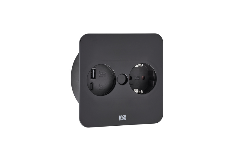 Naber Twist 2 USB A+C, квадратный, с розетками Schuko, черный матовый, встроенный элемент розетки, розетка Schuko, 7053197