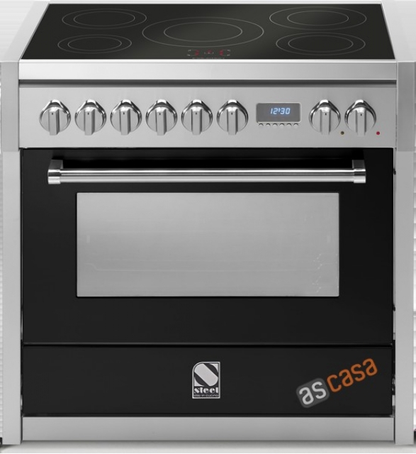 Steel Genesi 90, range cooker, 90 cm, Combisteam, color black, G9F-4TBA, with 5 year guarantee!