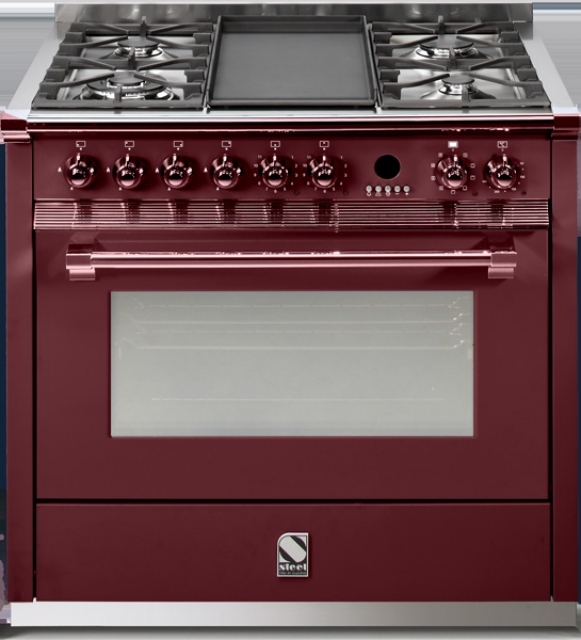 Steel Ascot 90, range cooker, 90 cm, multifunction, color burgundy red, A9F-4TBR, with 5 year guarantee!