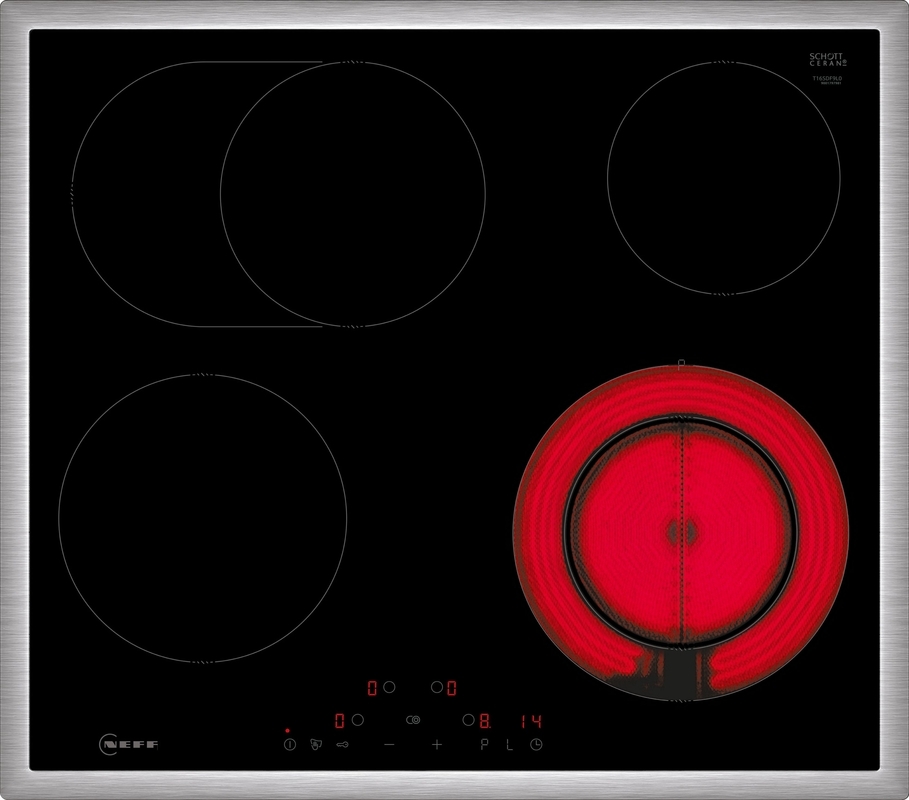 Neff T16SDF9L0, glass ceramic hob, 60 cm, black, stainless steel frame, with 5 year guarantee!