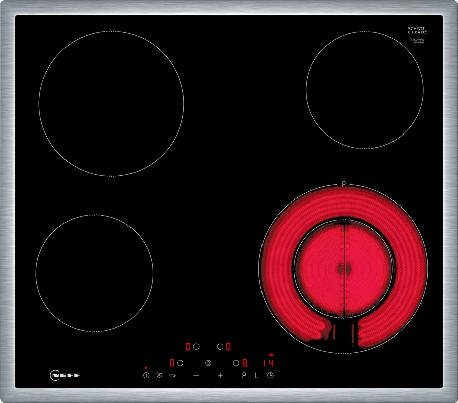 Neff T16SDF9R0, glass ceramic hob, 60 cm, black, stainless steel frame, with 5 year guarantee!