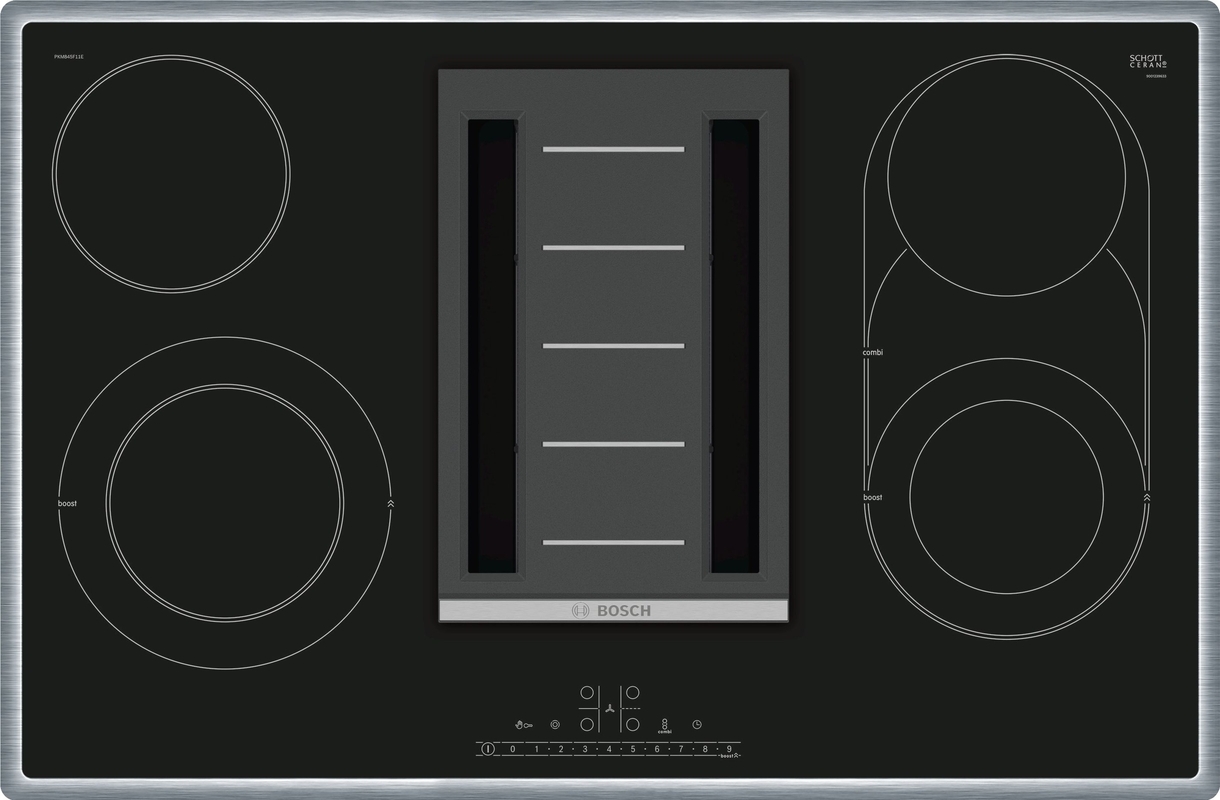 Bosch PKM845F11E, electric hob with extractor hood, series 6, 80 cm, black, frame-mounted, EEK: A, with 5 year guarantee!