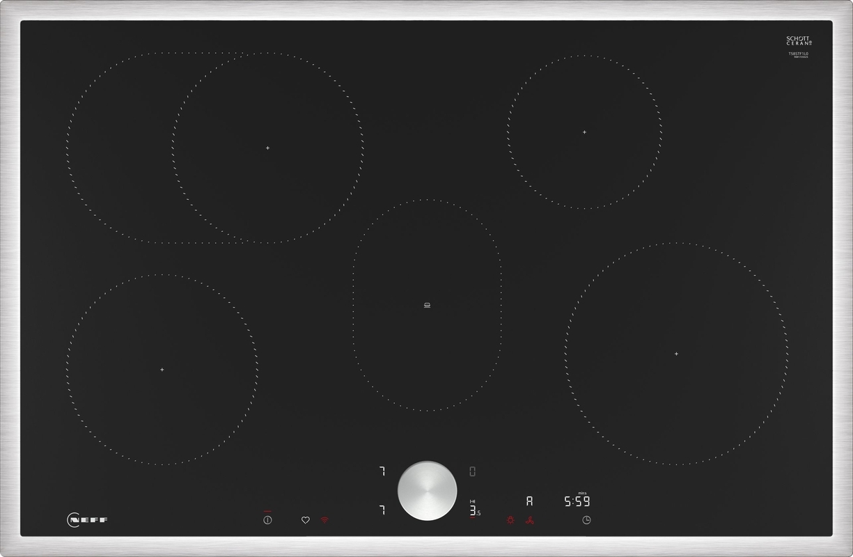 Neff T58STF1L0, induction hob, 80 cm, black, stainless steel frame, with 5 year guarantee!