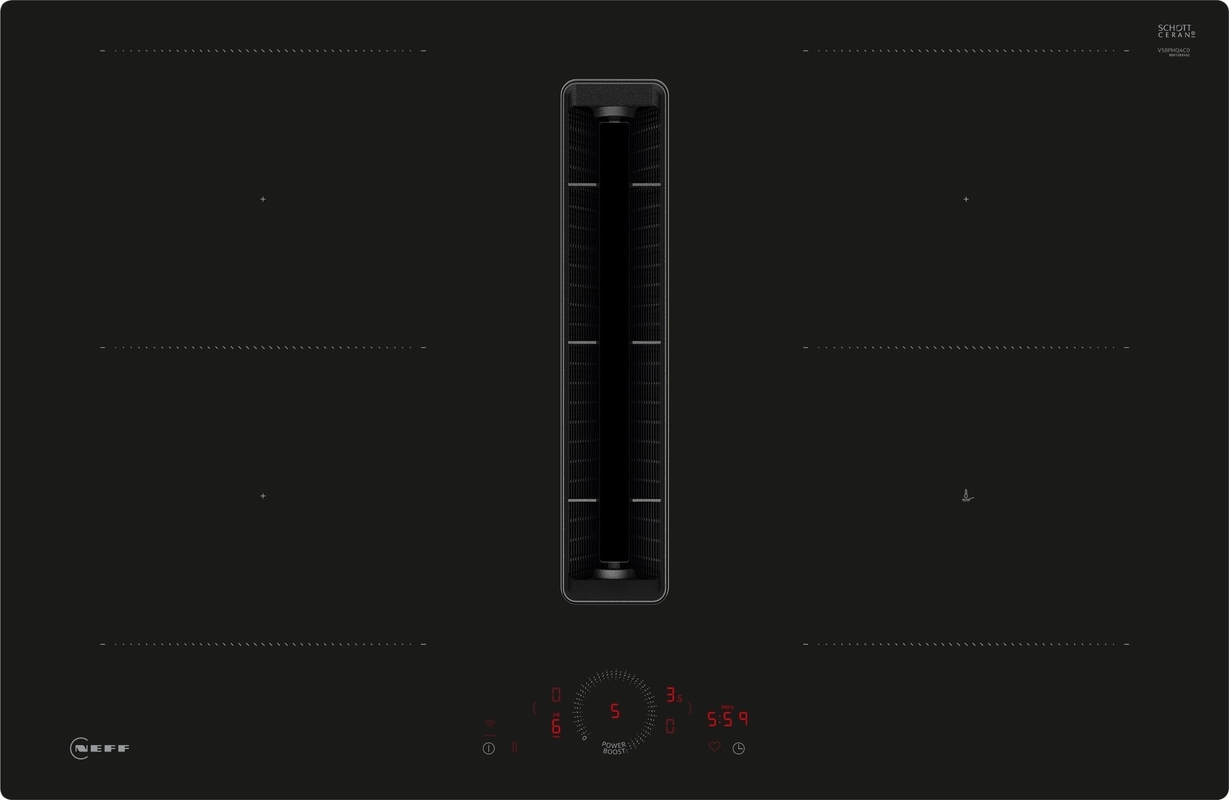 Neff V58PHQ4C0, induction hob with extractor hood, flush, 80 cm, black, WITH 7 YEAR WARRANTY