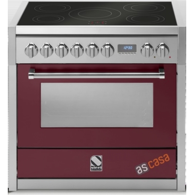 Сталь Genesi 90, плита, 90 см, Combisteam, цвет Бордо красный, G9S-6IBR, с гарантией 5 лет!