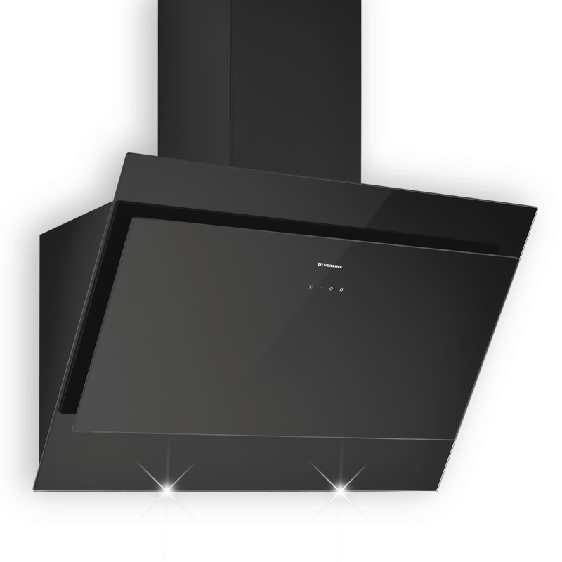 Silverline Indira IDW 600 S, 60 cm black/black glass headroom hood. With a 5 year guarantee!