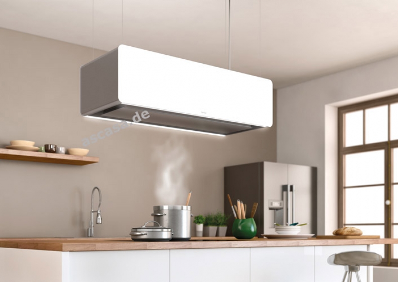 berbel ceiling lift hood Skyline 2 BIH 115 SK white with lift function, 7 YEAR WARRANTY, stainless steel ceiling plate, LED hob lighting and effect lighting, 1050007