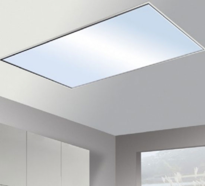 Silverline Quadra QUD 104 W stainless steel/white glass ceiling hood. With a 5 year guarantee!