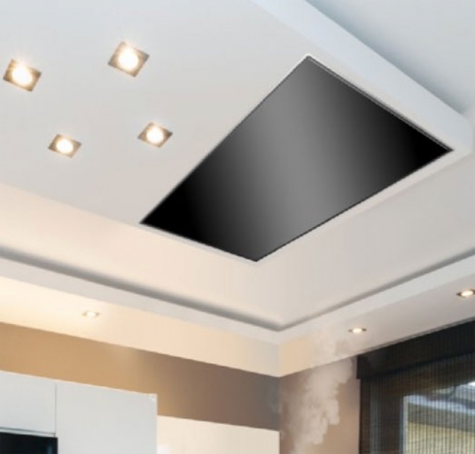 Silverline Quadra QUD 104 S stainless steel/black glass ceiling hood. With a 5 year guarantee!