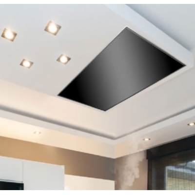 Silverline Quadra QUD 124 S stainless steel/black glass ceiling hood. With a 5 year guarantee!