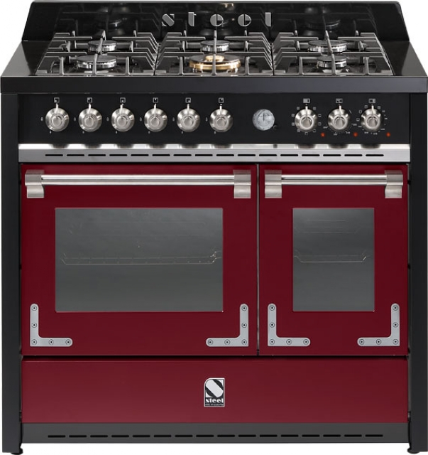 Steel Oxford 100, range cooker, 100 cm, multifunctional oven, color Bordeaux red, X10FF-6BR, with 5 year guarantee!