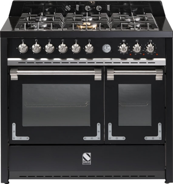 Steel Oxford 100, range cooker, 100 cm, multifunctional oven, color black, X10FF-6BA, with 5 year guarantee!