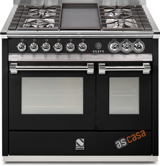 Steel Ascot 100, range cooker, 100 cm, multifunction, color black, A10FF-6WBA, with 5 year guarantee!