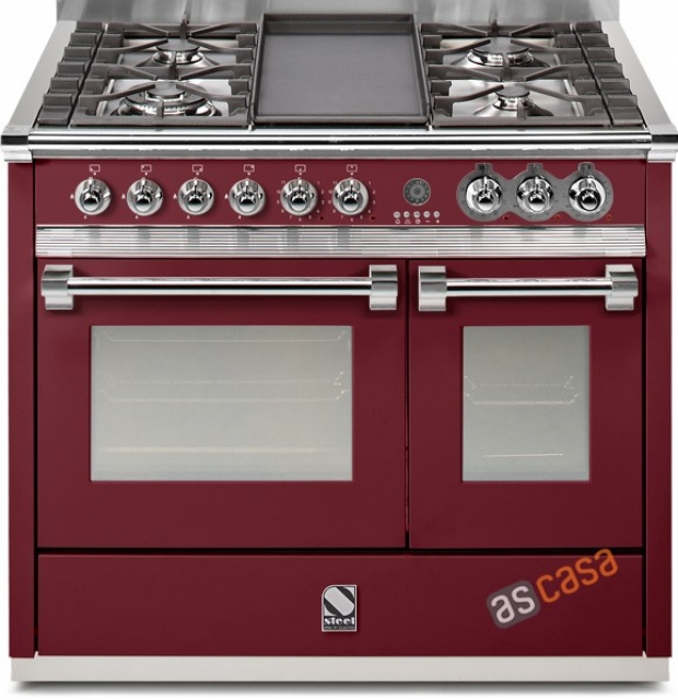 Steel Ascot 100, range cooker, 100 cm, multifunction, color burgundy red, A10FF-4MBR, with 5 year guarantee!