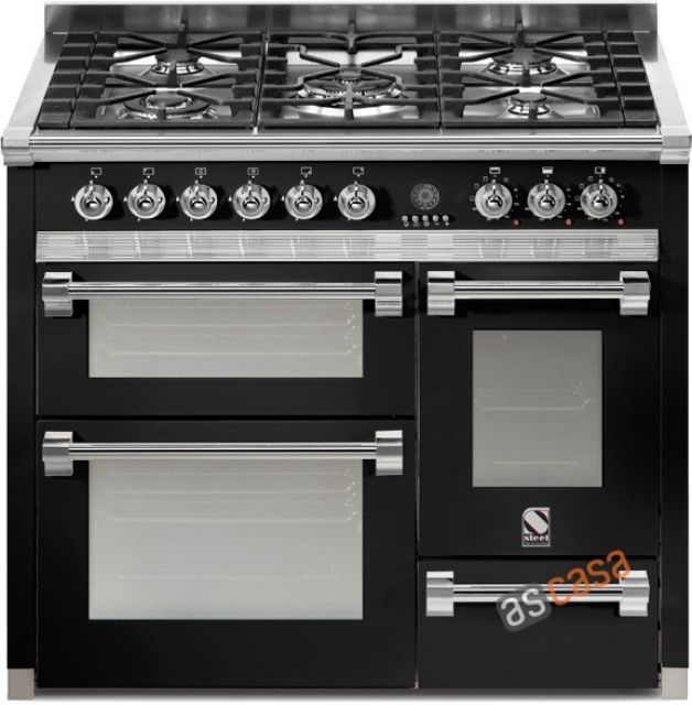 Steel Ascot 100, range cooker, 100 cm, multifunction, 3 ovens, color black, A10FFF-6WBA, with 5 year guarantee!