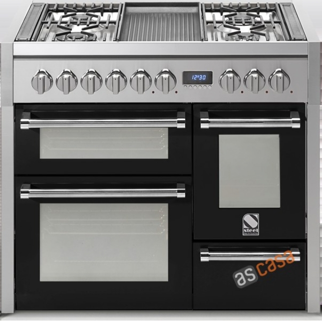 Steel Genesi 100, range cooker, 100 cm, multifunction, 3 ovens, color black, G10FFF-6WBA, with 5 year guarantee!