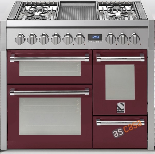 Steel Genesi 100, range cooker, 100 cm, multifunction, 3 ovens, color Bordeaux red, G10FFF-6WBR, with 5 year guarantee!