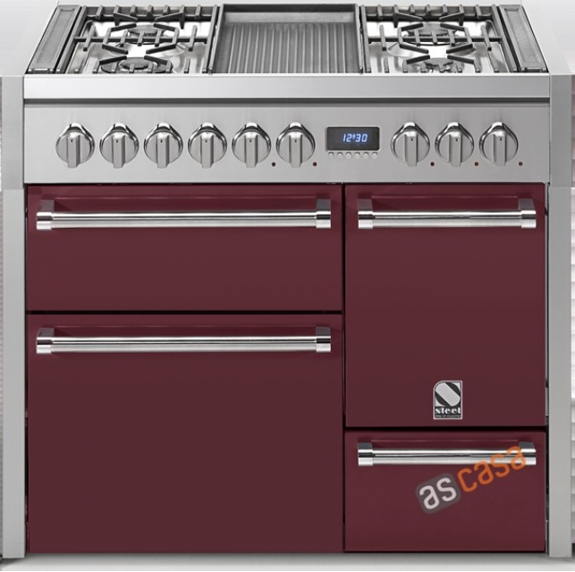 Steel Genesi 100, range cooker, 100 cm, multifunction, 3 ovens, color Bordeaux red, G10FFF-D-6WBR, with 5 year guarantee!