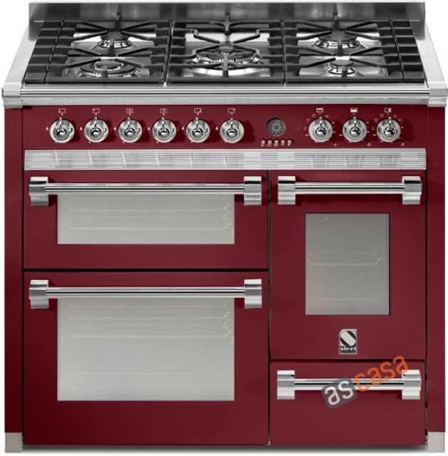 Steel Ascot 100, range cooker, 100 cm, multifunction, 3 ovens, color Bordeaux red, A10FFF-4MBR, with 5 year guarantee!