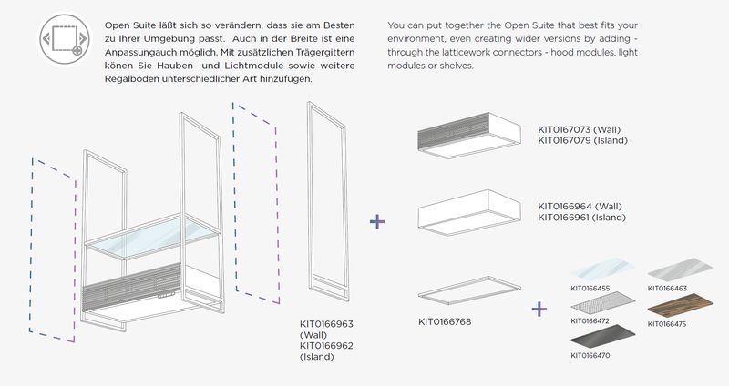 Läbipaistva klaasiga ELICA riiul kõigile Open Suite õhupuhastitele, KIT0166455