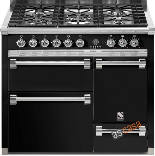 Steel Ascot 100, range cooker, 100 cm, multifunction, 3 ovens, color black, A10FFF-D-6WBA, with 5 year guarantee!