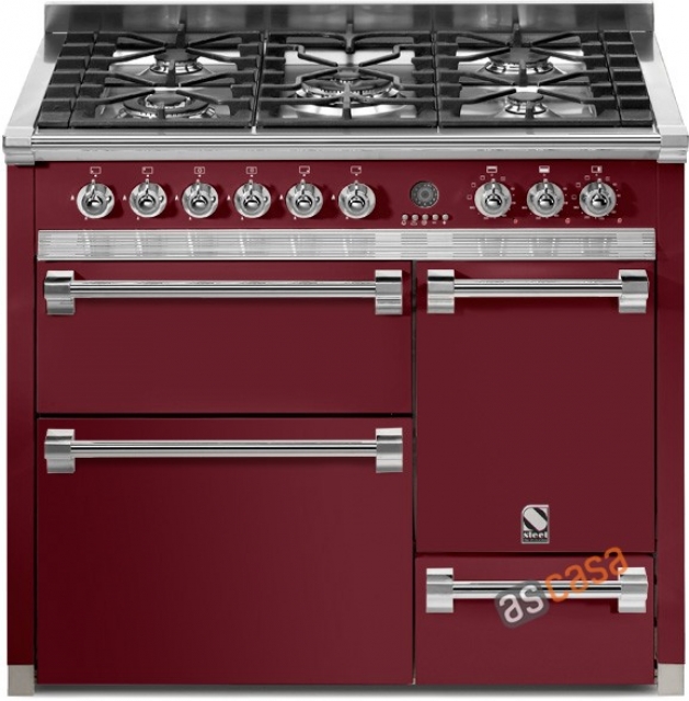 Steel Ascot 100, range cooker, 100 cm, multifunction, 3 ovens, color Bordeaux red, A10FFF-D-6WBR, with 5 year guarantee!