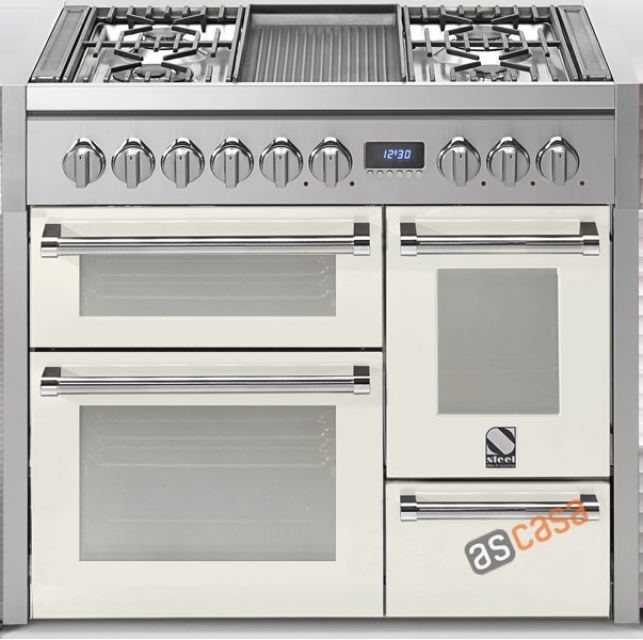 Steel Genesi 100, range cooker, 100 cm, multifunction, 3 ovens, color Nuvola, G10FFF-6WNA, with 5 year guarantee!