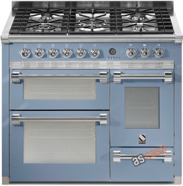 Steel Ascot 100, range cooker, 100 cm, multifunction, 3 ovens, color Celeste, A10FFF-6WCE, with 5 year guarantee!