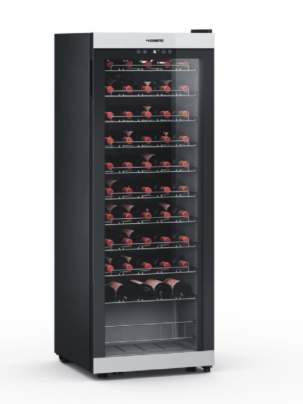 Dometic C55F, отдельностоящий винный холодильник, одна зона, 55 бутылок, нержавеющая сталь и черный, EEK: G