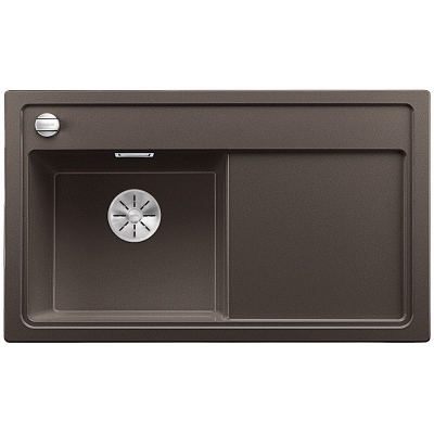 Blanco Zenar 45 S Silgranit PuraDur 2, basin on the left, color cafe, InFino drain, 523861