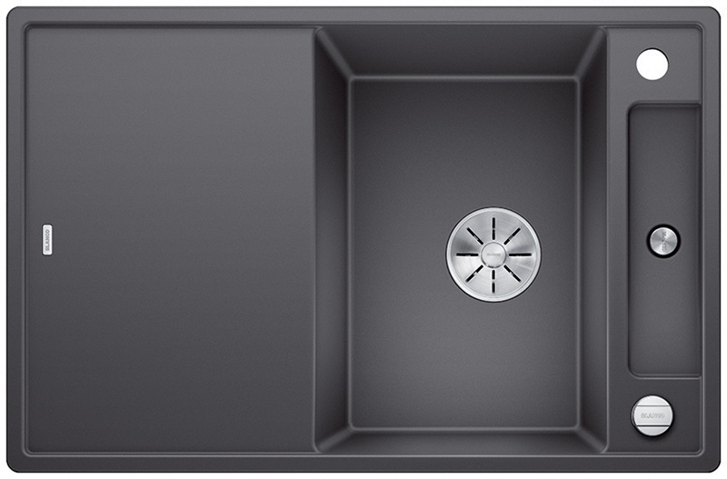 Blanco Axia III 45 S Silgranit PuraDur 2, including glass cutting board, color rock gray, InFino drain, 523184