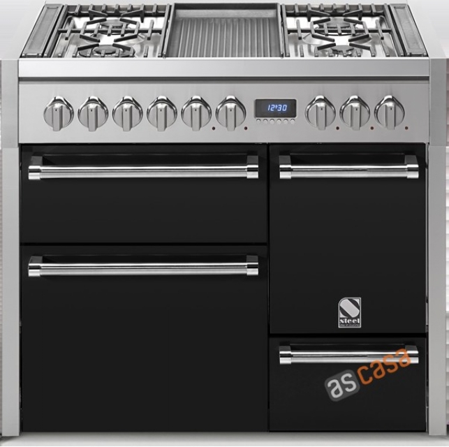 Steel Genesi 100, range cooker, 100 cm, multifunction, 3 ovens, color black, G10FFF-D-6LBA, with 5 year guarantee!