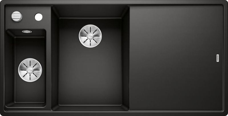 Blanco Axia III 6 S Silgranit PuraDur, color black, glass cutting board, basin on the left, InFino drain, 525848