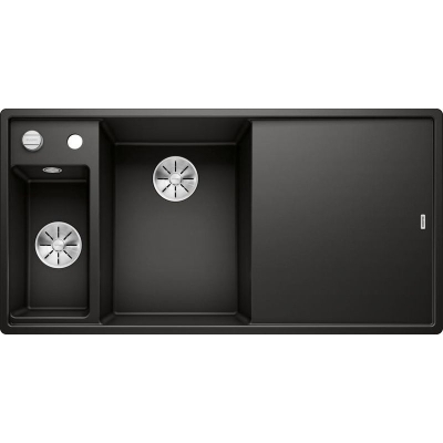 Blanco Axia III 6 S Silgranit PuraDur, color black, glass cutting board, basin on the left, InFino drain, 525848