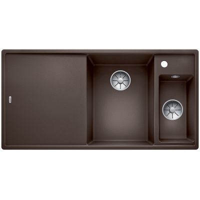 Blanco Axia III 6 S Silgranit PuraDur, värvikohvik, puidust lõikelaud, kraanikauss paremal, InFino äravool, 523471