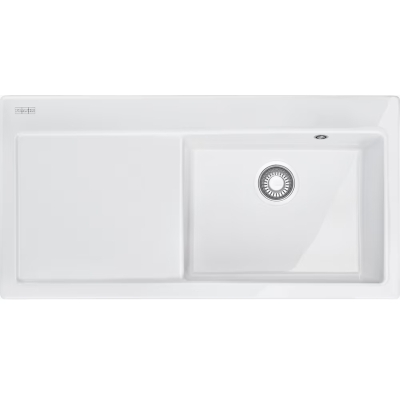 Franke Mythos MTK 611-100 Fraceram ceramic sink, basin on the right, color Glacier, 124.0335.707